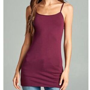 Basic Layering Tank Camisole Longer Length Ruby Burgundy Size Small